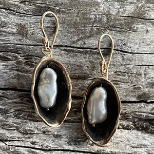Bronze and 14k Gold Fill Pearl in Pod Earrings