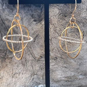 Gold Filled Saturn Double Hoop Earrings with Sterling Silver Beaded Wire