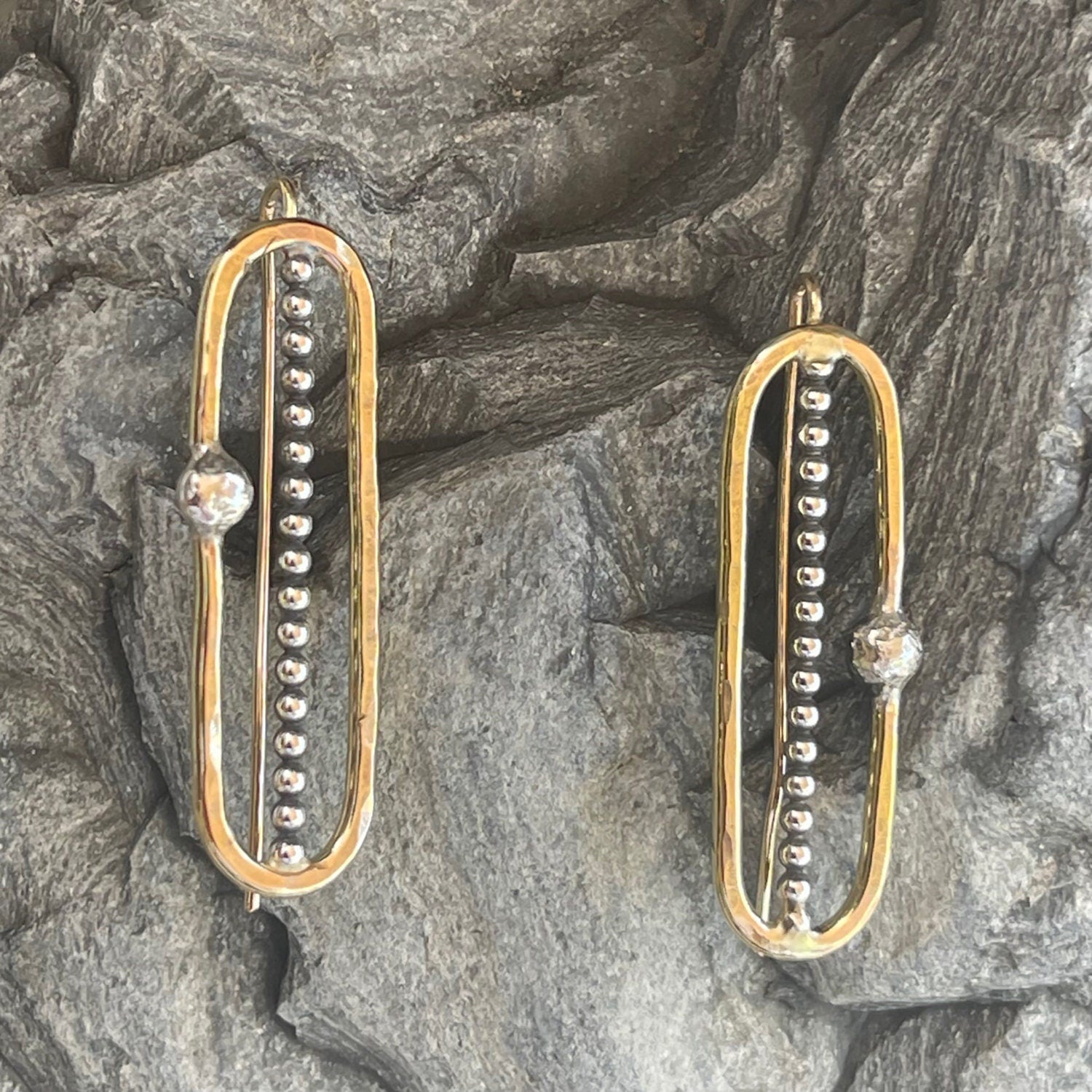 Gold Filled Paper Clip Earrings with Sterling Silver Beads