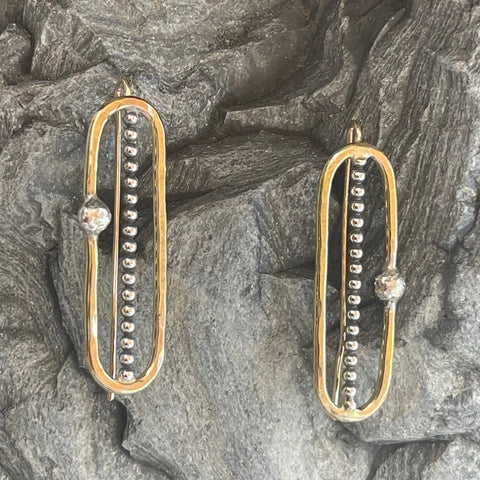 Gold Filled Paper Clip Earrings with Sterling Silver Beads