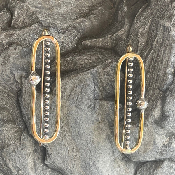 Sterling Silver Paper Clip Earrings with Gold Filled Beads