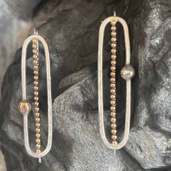 Sterling Silver Paper Clip Earrings with Gold Filled Beads