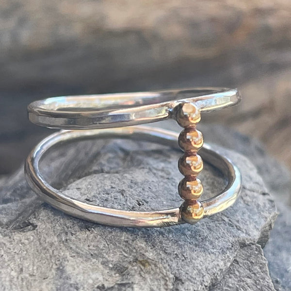 Gold Filled Double Band Ring with Sterling Silver Beads
