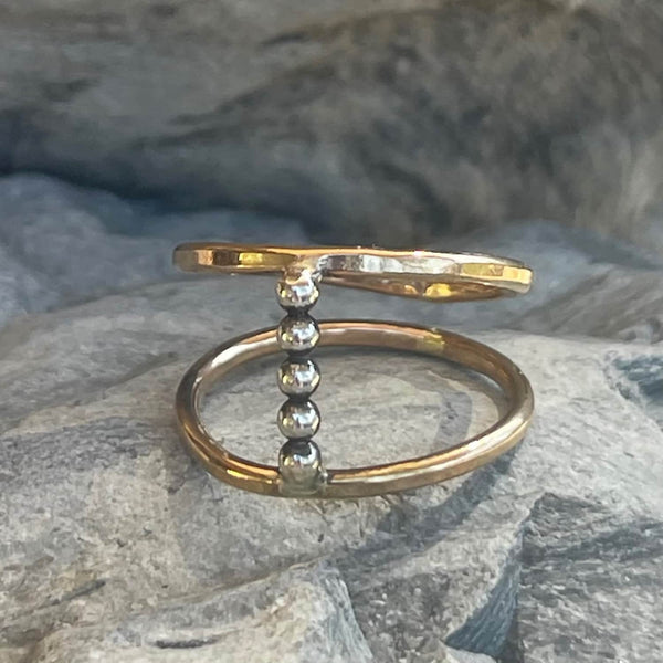 Gold Filled Double Band Ring with Sterling Silver Beads