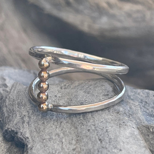 Sterling Silver Double Band Ring with Gold Filled Beads