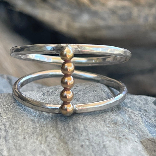 Sterling Silver Double Band Ring with Gold Filled Beads