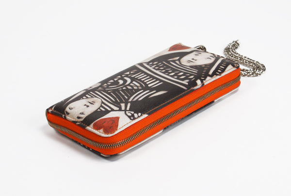 Zip Around Graffiti Queen Printed Leather iPhone Wallet with Chain Wristlet