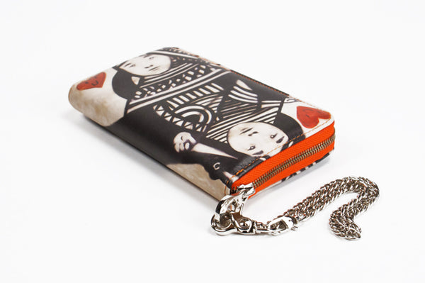 Zip Around Graffiti Queen Printed Leather iPhone Wallet with Chain Wristlet