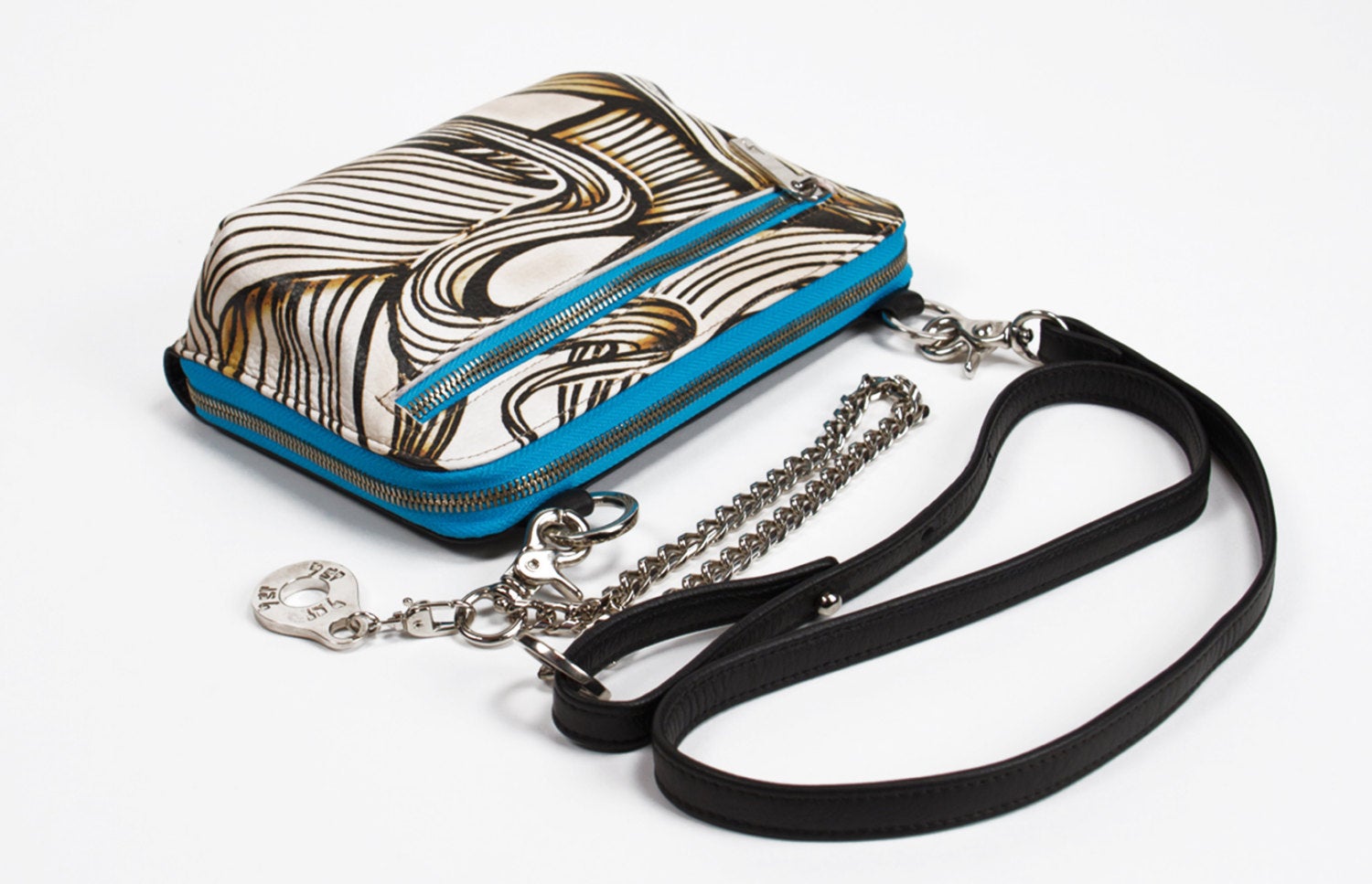 Cross Body Chain Zip Around Wallet Purse with Graffiti Printed Leather
