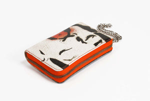 Leather Hand Wallet Kiss Graffiti Print Zip Around with Wristlet Chain