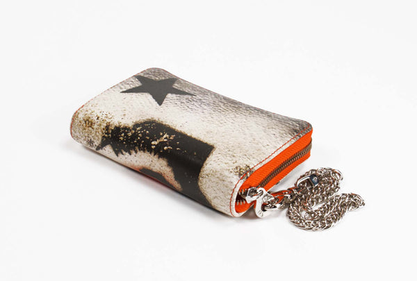 Leather Hand Wallet Kiss Graffiti Print Zip Around with Wristlet Chain