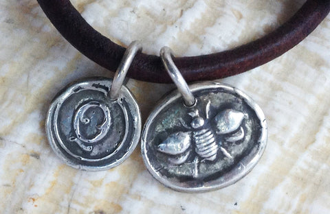 Handmade Sterling Silver Queen Bee Charms on 4MM Leather Bracelet with Magnetic Closure